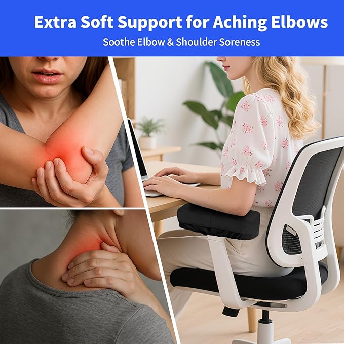 YOUFi Office Chair Arm Pads Extra Soft Velvet Arm Rest Covers for Elbows & Forearms Pressure Relief, Set of 2 Armrest Covers for Desk Chair, Gaming Chair (Black)