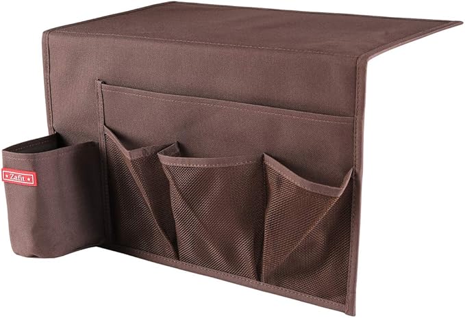 5 Pockets Bedside Caddy, Bedside Storage Organizer for Water Bottles, Magazines, Phone, Glasses (5 Pockets-Coffee)