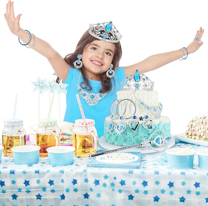 56 Pack Princess Jewelry for Girls Princess Dress Up Accessories Kids Play Jewelry for Girls Included Crown Wand Necklace Bracelet Rings Earrings Great as Princess Party Decoration