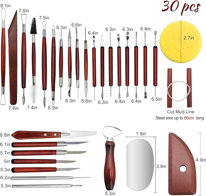 Clay Tools Kit, 30 PCS Polymer Clay Tools,Ceramics Clay Sculpting Tools Kits, Air Dry Clay Tool Set for Adults, Kids, Pottery Craft, Baking, Carving, Dotting, Molding, Modeling, Drawing,Shaping
