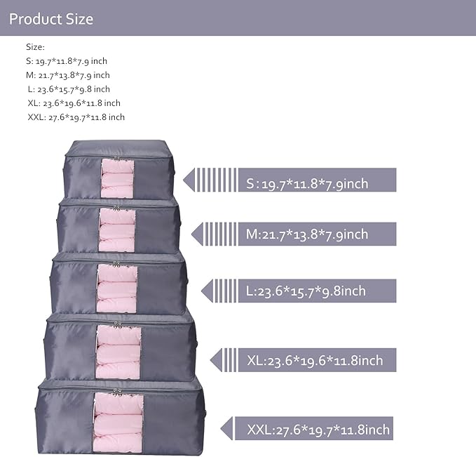 Comforter Storage Bags Containers,Pillow Beddings/Blanket Clothes Organizer Storage Containers With Zippers,Breathable and Moistureproof. (Grey 2pcs, L)