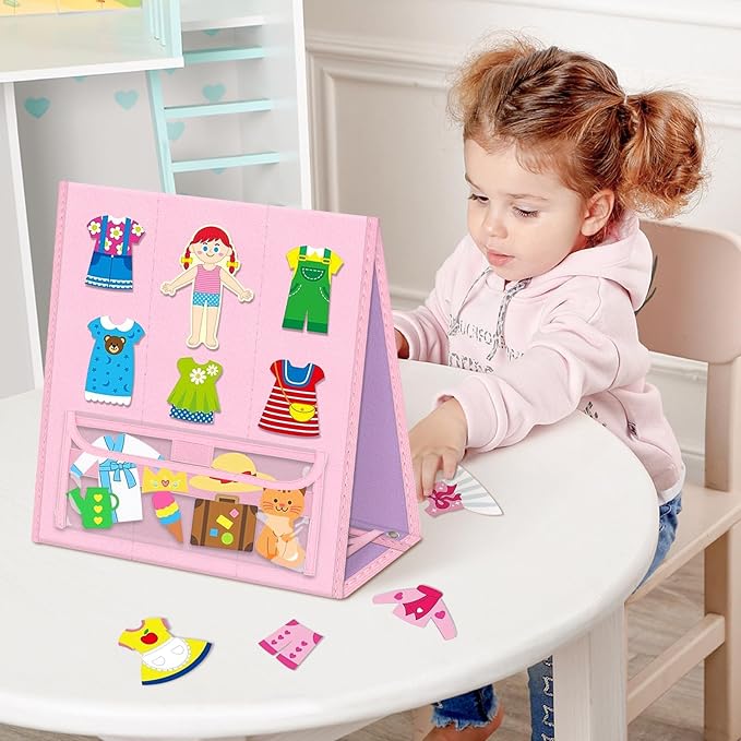 Foldable Felt Board for Toddlers Double Sided Felt Story Board Flannel Board Stories for Preschool Early Learning Interactive Storytelling Interactive Play Wall Hanging Gift for Toddlers Kid(Pink)