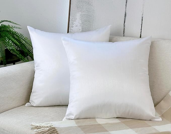 Aiking Home 20x20 Inches Faux Silk Square Throw Pillow Cover, Zipper Closure, White (Set of 2)