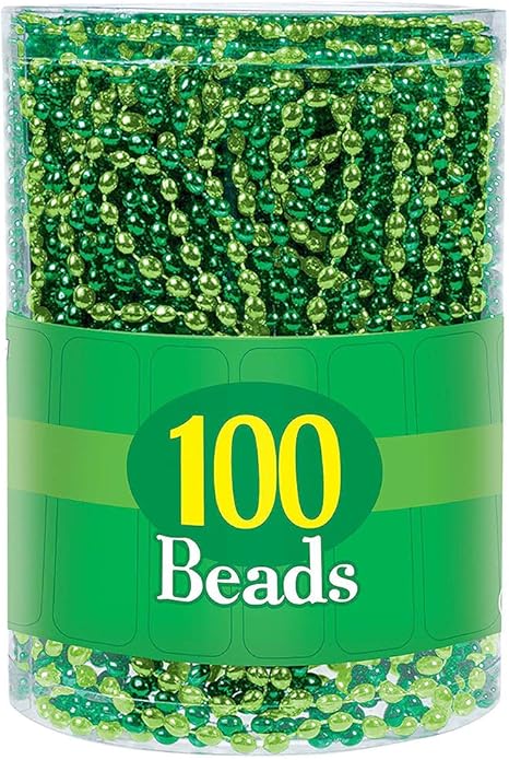 Green Bead Assorted Sizes Plastic Party Necklaces Pack - (Pack Of 100) - Fun & Vibrant Accessory For Celebrations & Events