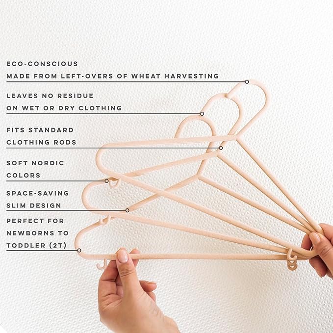 3 Sprouts Wheat Straw Plastic Hangers - 30-Pack Eco-Conscious Toddler Hangers for Child & Baby Clothes, Coats - Kid Closet Hangers Ideal for Small Girls, Boys, Children & Kids - Speckled Pink