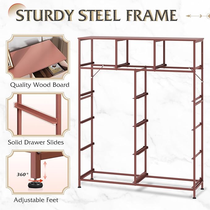 WLIVE Storage Organizer Unit with 11 Fabric Bins, Storage Drawers Organizer with Steel Frame, Tall Storage Tower Organizaton for Living Room, Hallway, Office, Office, Pink