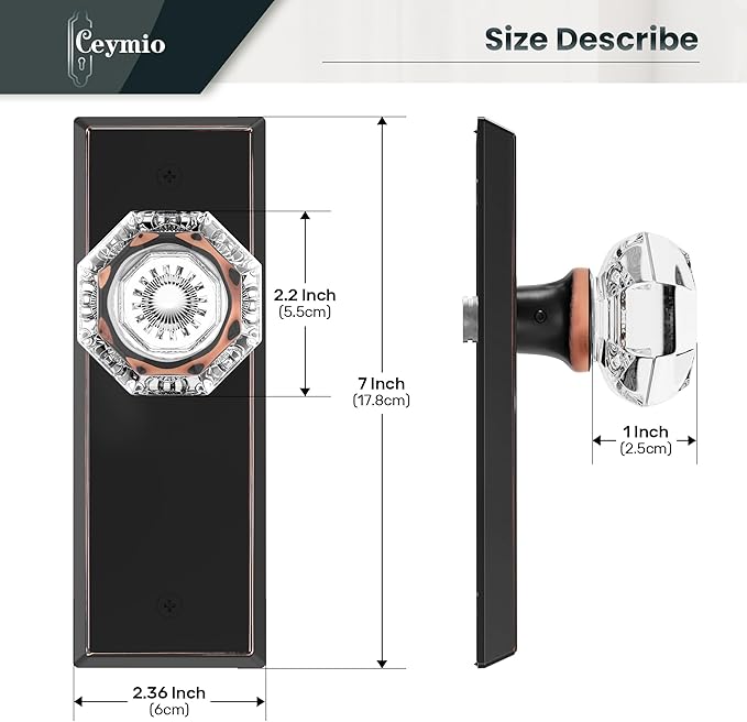 Glass Door Knobs for Interior Doors - Vintage Crystal Passage Closet & Hallway Door Knob - Diamond Cut Door Handle - Oil Rubbed Bronze Finish (1 Pack)