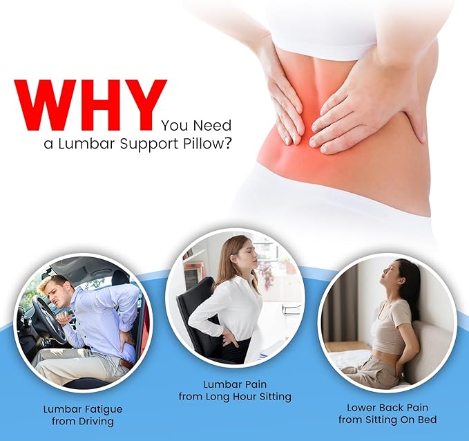 Lumbar Support Pillow for Car Seat & Office Chair, Soft Memory Foam Lower Back Support for Pain Relief and Posture Correction, Lumbar Pillow with Breathable Airflow Channels