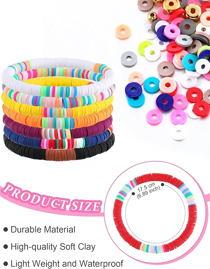 30 Pieces Heishi Bracelets Surfer Beaded Bracelets Rainbow Clay Bracelets Boho Friendship Stackable Bracelets Summer Beach Bracelet Set