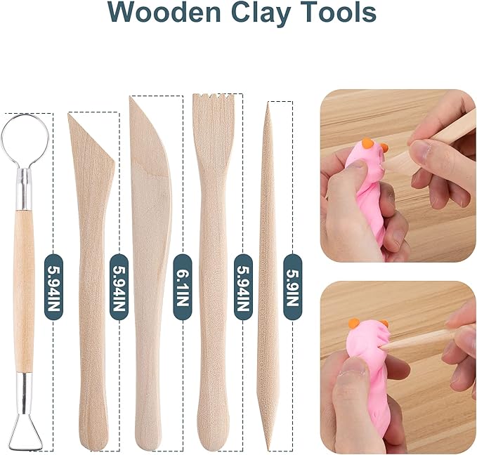 Clay Tools Kit, 25 PCS Polymer Clay Tools, Ceramics Clay Sculpting Tools Kits, Air Dry Clay Tool Set for Adults, Kids, Pottery Craft, Baking, Carving, Drawing, Dotting, Molding, Modeling, Shaping