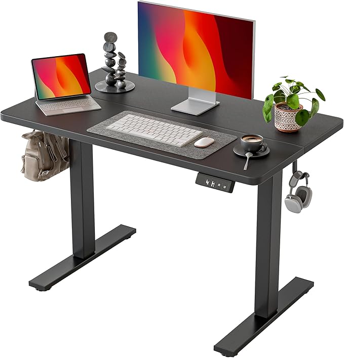 TIQLAB Height Adjustable Electric Standing Desk, 40 x 24 inch, Sit Stand Up Desk, Splice Board, Computer Home Office Desk, Black Top