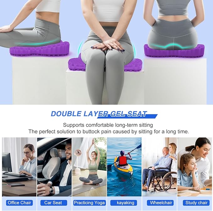 Thicken 19.7in Seat Cushion, Gel Seat Cushion for Long Sitting–Office Chair, Wheelchair, Car Pad, Large Cooling Support Pad for Back Pain, Sciatica, Tailbone Pain Relief