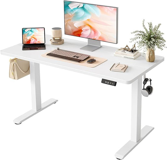 TIQLAB Electric Standing Desk,47 * 24 Inches Adjustable Height Stand up Desk, Sit Stand Home Office Table with Splice Board, White
