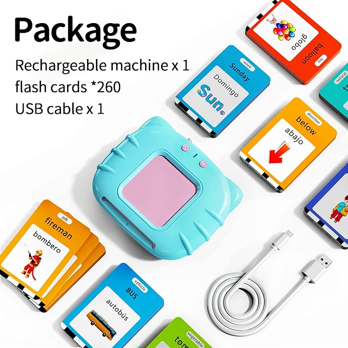 Lapare Spanish and English Bilingual Audible Flash Cards Toy with Music, Learn Spanish and English for Kids, Niñas, Niños, Bebes