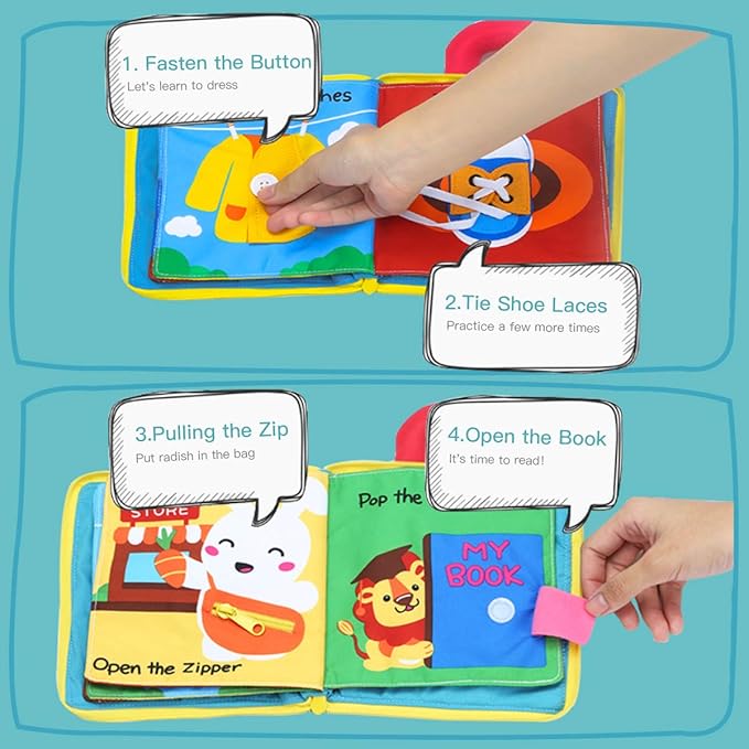 beiens Quiet Book Montessori Toys, Busy Board for Toddlers 1 2 3 4, Toddler Activities Busy Book, Toddlers Travel Toy, Sensory 3D Cloth Books for Infants Baby Boys and Girls Gift