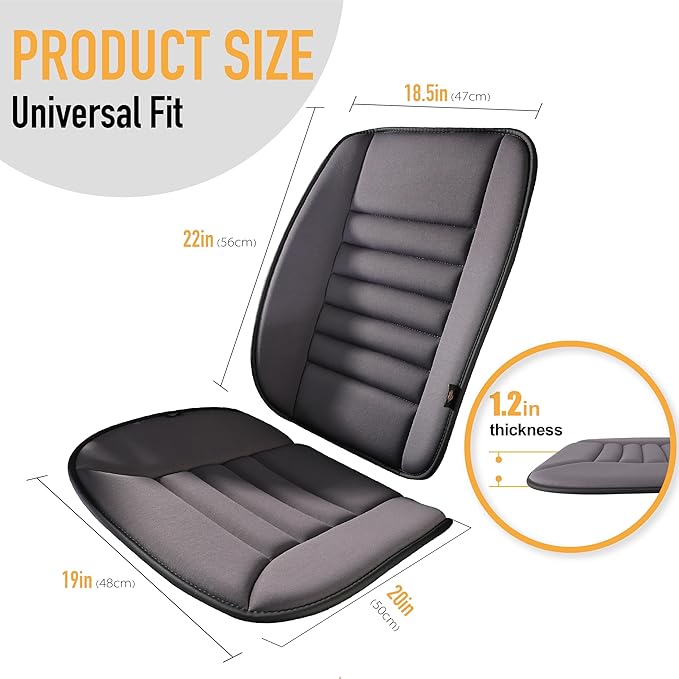 kingphenix Car Seat Cushion with Back Support Pillow: Enhanced Comfort Memory Foam Design for Pain Relief, Ideal for Drivers and Office Use - Ergonomic Lumbar Comfort for Long Sitting - Dark Grey