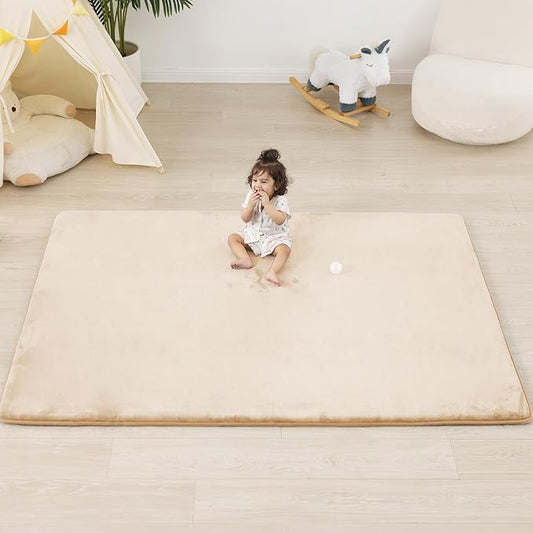 1.3" Thick Baby Floor Play Mat 39x59, Basic Padded Foam Mat for Tummy Time Crawling, Non Slip Cushioned for Babies Toddlers Infants Kids (Beige)