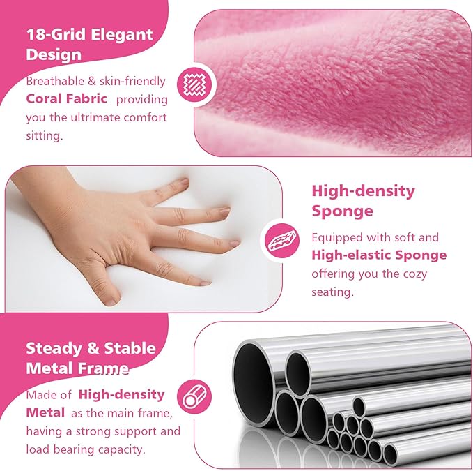 Folding Floor Chair 14-Position Cushioned Adjustable Floor Lazy Sofa Chair w/Breathable Cotton & Skin-Friendly Flannel for Adults & Kids Ideal for Reading Meditating, Pink