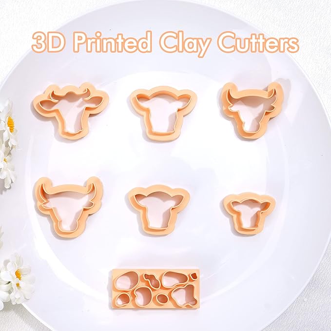 Puocaon Cow Spot Clay Cutters - 7 Pcs Cow Shapes Clay Earring Cutters, Farm Shape Clay Cutters for Jewelry Making, Animal Clay Cutters for Polymer Clay Jewelry Earrings Making Basic Clay Cutters Set
