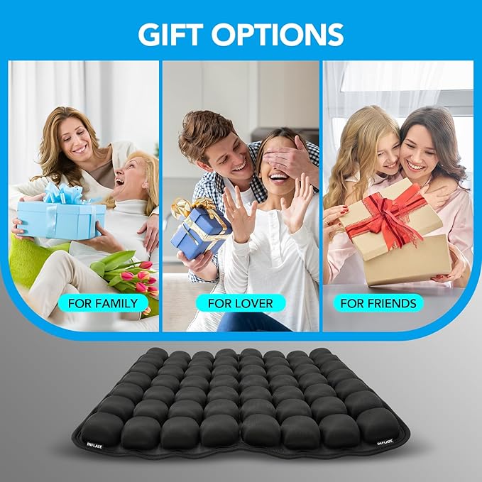 56 Air Cell Inflatable Travel Seat Cushion, 3D Air Bubble Design for Pressure Relief & Ergonomic Support, Self-Inflating with Press Button（No Pump Needed）,Portable for Office Chair,Car,Wheelchair,Home