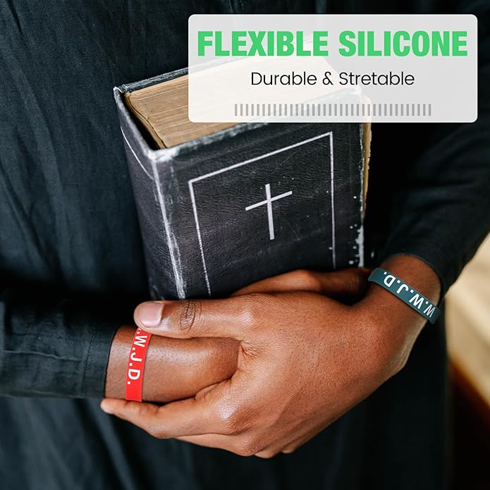 Jadive 20 Pcs WWJD Rubber Bracelets What Would Jesus Do Silicone Wristbands for Women Men Jesus WWJD Inspirational Bracelet Motivational Bracelet Religious Christian Party Favors Gifts