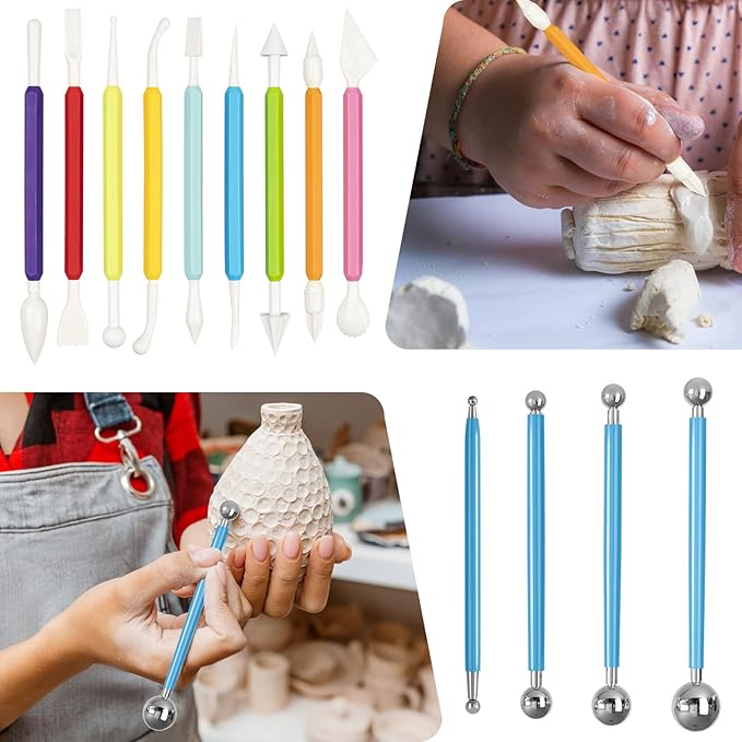 Clay Tools Kit, 13 PCS Polymer Clay Tools, Essential Ceramic Clay Sculpting Tools, Air Dry Clay Tools for Pottery, Clay Modeling, Carving and Sculpting, Suitable for Kids, Adults and DIY Enthusiasts