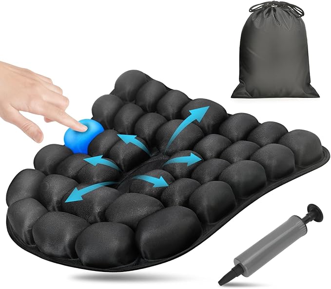 Airplane Seat Cushion for Long Flights, Inflatable & Portable Travel Cushion for Tailbone Pain Relief, Pressure Relief Car Seat Cushion for Office Chair and Wheelchair Use