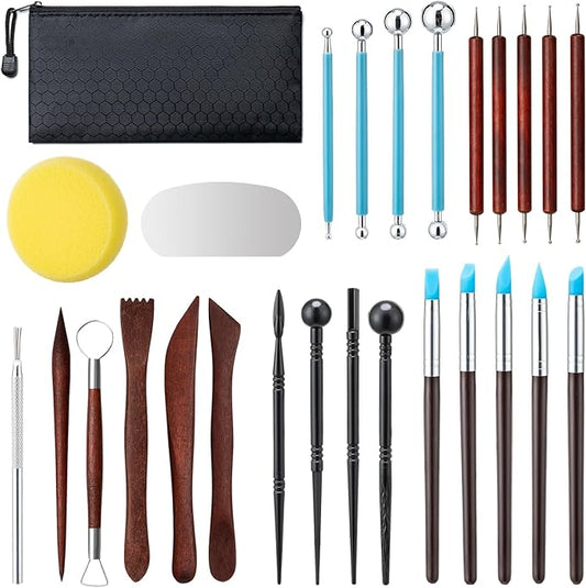 Amrules Clay Tools Kit, 27 PCS Red Pottery Tools, Practical Polymer Clay Sculpting Tools Kit, Air Dry Clay Tools Set for Adults, Pottery Craft, Dotting, Carving, Drawing, Molding, Modeling, Shaping