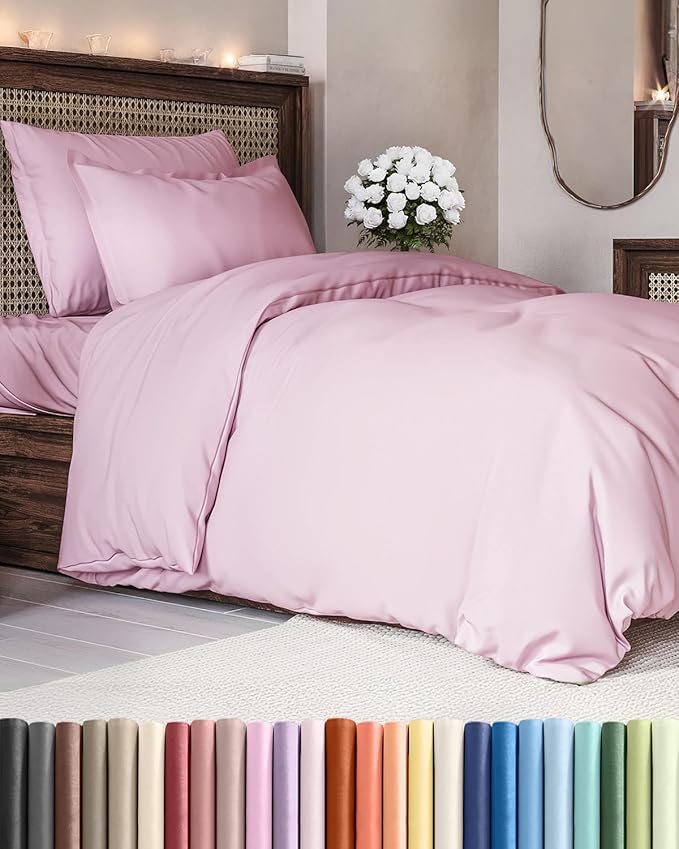 Duvet Cover Twin/Twin XL Size Set - Extra Soft Duvet Cover 68 x 90 with 1 Pillow Sham - Hotel Luxury, Easy Care and Fade Free with Zipper Closures & Ties - Comfy, Breathable Bedding Set (Light Pink)