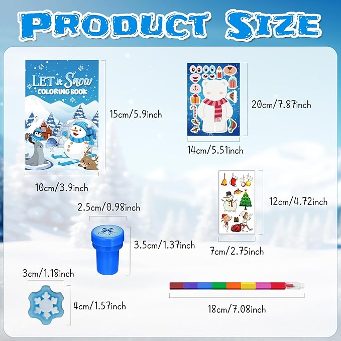 Cinrobiye 144 Pcss Merry Christmas Party Favors Max Holiday Coloring Books Tattoo DIY Sticker Stampers Class Reward Prizes for Christmas Holiday Winter Party supplies (Winter2)