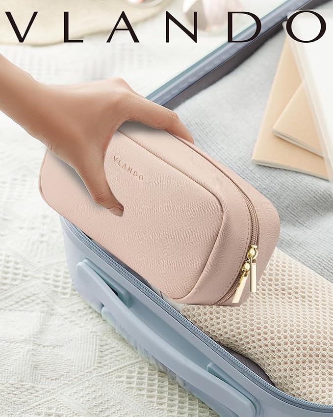 Vlando Small Makeup Pouch,Travel Makeup Bag Gift Ideas for Wife Girls Makeup Pouch for Purse Makeup Brush Holder-Milk Tea