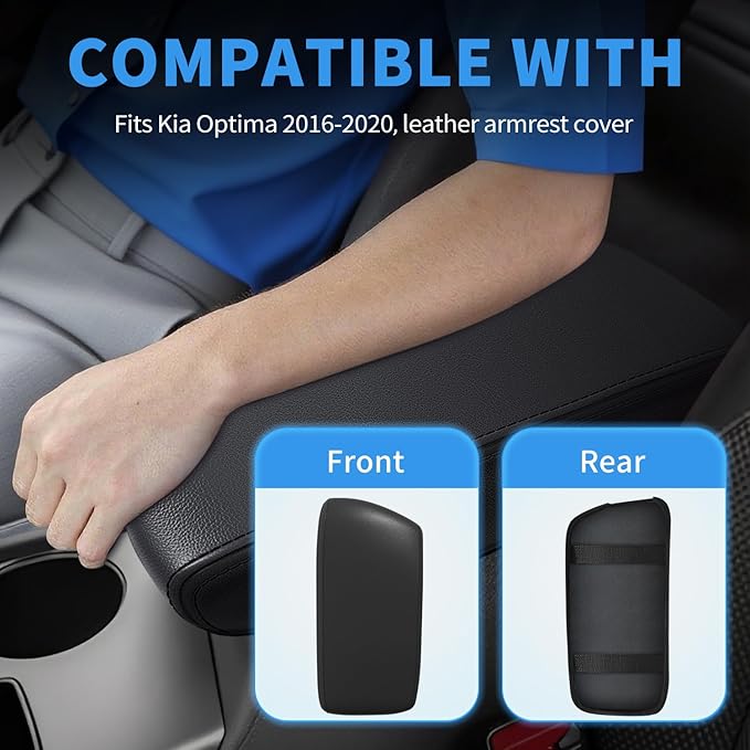 Asgohme Center Console Armrest Cover Compatible with Kia Optima 2016-2020 Accessories, Premium Leather Arm Rest Cover Pad, Car Middle Console Cover (Black)