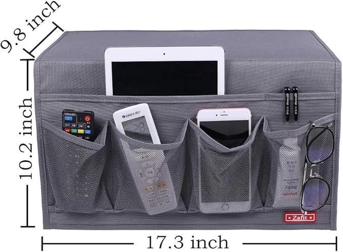 Bedside Storage Organizer - 6 Pockets, Table Cabinet Caddy for Remotes, Phone, Glasses (Grey)