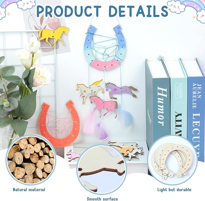 8 Pack Wooden Horse Craft for Kids,Unfinished Wooden Horse Wood for Painting Horse Dream Catcher Craft Wooden Arts Coloring Wood Horseshoe Ornaments for Art Activity Birthday Party Favors Decoration