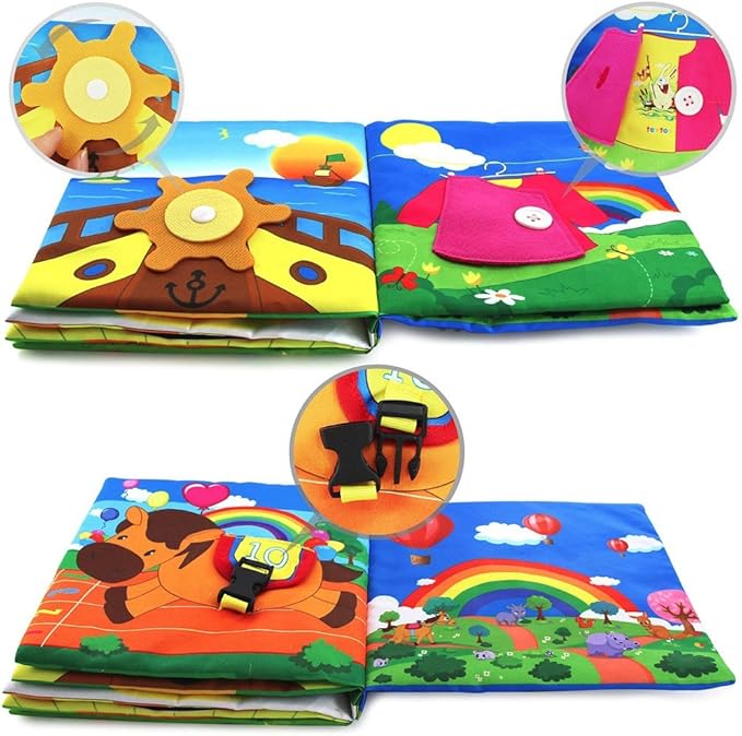Infant Soft Book, Baby Books 6 to 12 Months, Cute Montessori Educational Newborn Baby Toys 0-3 Months, Nontoxic Fabric Touch & Feel Crinkle Cloth Books for Babies, Infants, Toddlers Visual Stimulating