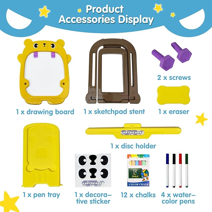 Kids Easel for Toddlers with Chalk Board and Dry Erase Easel, Easel for Toddlers Ages 2-4 & 5-8, Educational and Popular Gift Toys for Girls and Boys, Back to School Gifts for Students