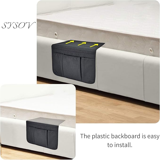 Bedside Caddy Bedside Storage Organizer Magazine Phone Tablet iPad Remote Holder, Organizer Caddy for Home College Dorm Bed, Sofa, Bunk Bed (Black)