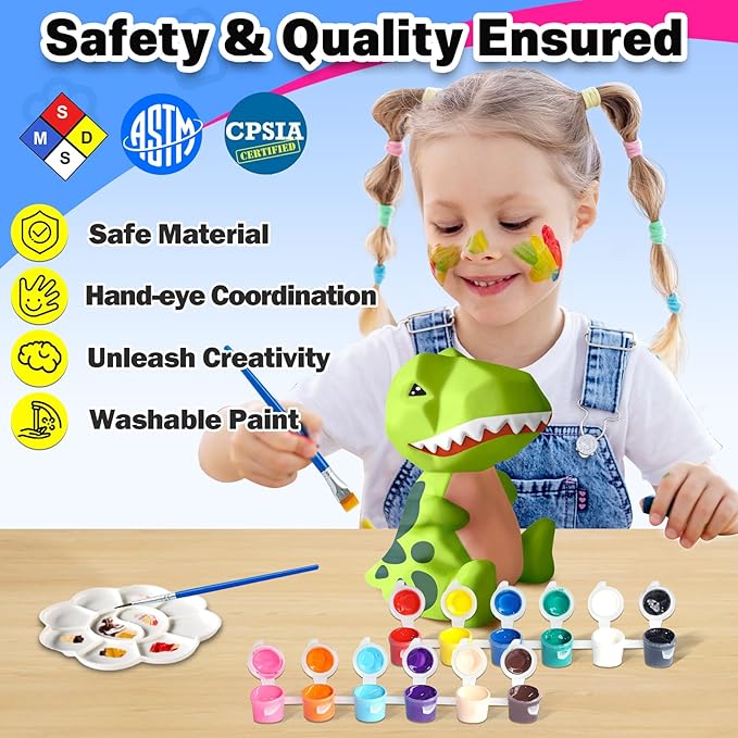 FUNZBO 4.3in Paint Your Own Dinosaur Lamp - Arts and Crafts Supplies Painting Kit for Kids Teens Adults, DIY Toys for Toddlers Boys Girls Age 3 4 5 6 7 8 9 10 11 12 13 Easter Holiday Birthday Gift