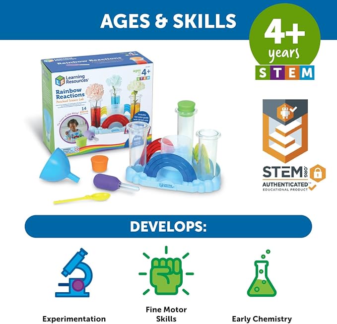Learning Resources Rainbow Reactions, 14 Pieces, Ages 4+, Preschool Science Lab, Science Kits, Science Experiments for Kids, STEM Toys for Kids