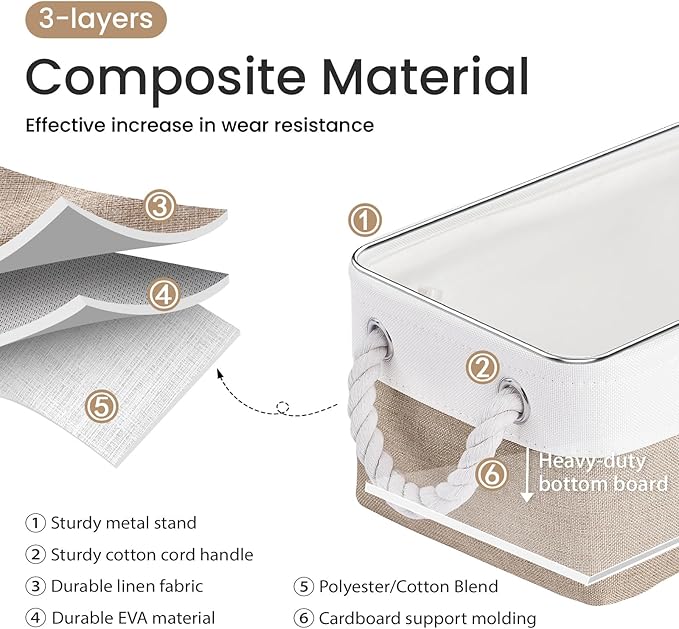 VQRTEXA Storage Baskets for Shelves 11.8x7.9x5.2 Inch, Foldable Fabric Storage Bins with Handles, Small Storage Baskets for Organizing Closet, Bathroom, Office, Home Organization (3-Pack, White&Khaki)