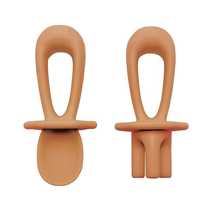 Tiny Twinkle Silicone Training Utensils - Baby Spoons & Baby Forks For Self-Feeding Training - Silicone Baby Led Weaning Utensils For Toddlers And Babies 6-24 Months - Baby Feeding Supplies (Cinnamon)