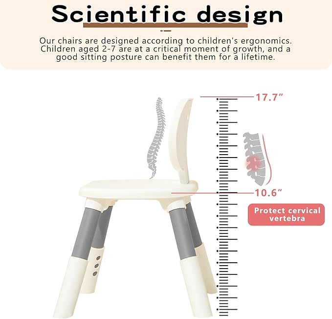 3 Level Height Adjustable Kids Chairs Plastic Preschool Chair Durable and Lightweight Child Chair with a Maximum Load Capacity of 130 pounds Suitable for Day Care, Classroom, and Home (2-Pack Grey)