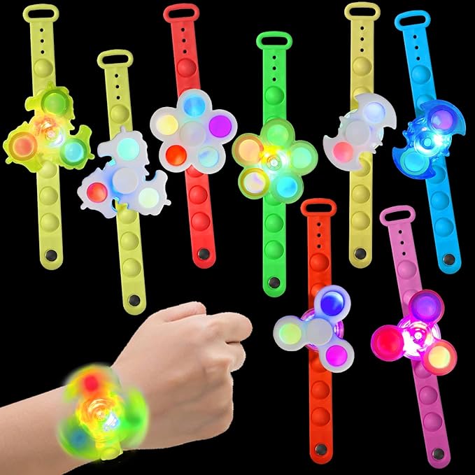 25Pack LED Light Up Fidget Spinner Bracelets, Glow in The Dark Party Favors for Kids 4-8-12, Carnival Prizes, Birthday Return Gifts, Goodie Bag Stuffers