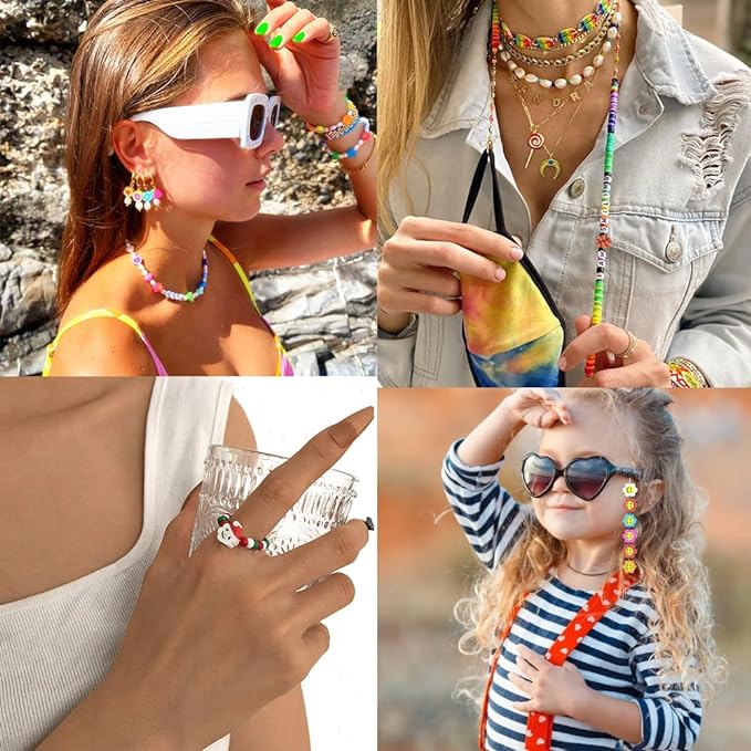 JOICEE 480PCS Fruit Flower Polymer Clay Beads, 24 Style Cute Heart Mushroom Clay Beads Charms for Jewelry Necklace Earring Making, DIY Bracelet Making Kit Accessories for Women Girls