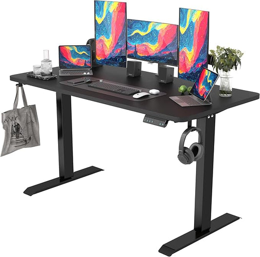Monomi Electric Height Adjustable Standing Desk, 55x24 Inches, Ergonomic Home Office Sit/Stand Up Desk with Two-Piece Desktop (Black Steel Frame/Black Top)