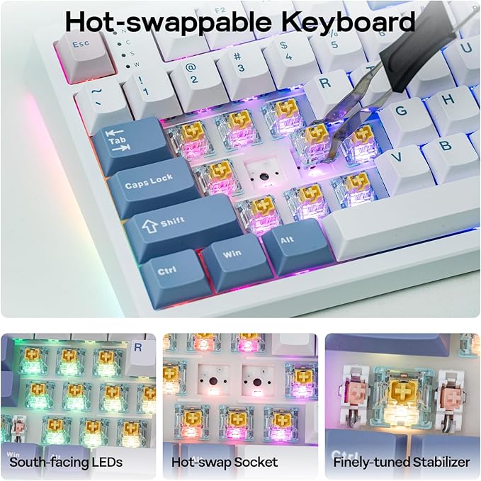 EPOMAKER TH108 PRO Full Size Mechanical Keyboard with Screen & Knob, Wireless Gaming Keyboard with 10000mAh, Creamy Gasket, Hot Swap, Custom Driver, RGB Backlight (White, Sea Salt Silent)