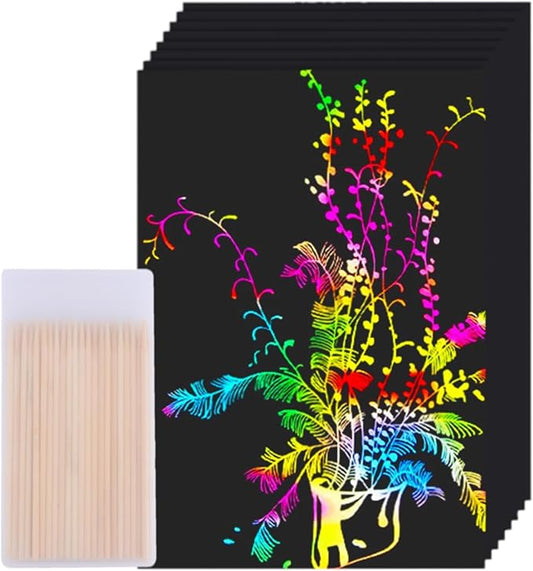 Cityrosy 60 Pcs Scratch Art Paper Rainbow Sets Black Scratch Off Paper Easter Gifts for Kids Magic Rainbow Scratch Off Set Crafts Supplies Kits for Age 3-12 Kids for Party Games Easter Christmas