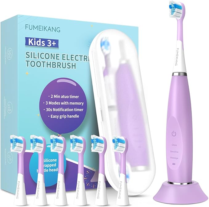 Kids Electric Toothbrushes Sonic Rechargeable Tooth Brush Gifts for Boys and Girls Smart Timer Power Toothbrush - Blue 3 4 5 6 7 8 9 10 11 12 (Purple)