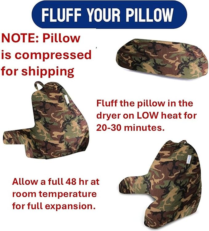 ComfortSpa Reading Pillow for Kids Teens Adult, Back Rest Pillow with Arms, Pockets, Washable Cover; Use as Back Pillow for Bed Sitting Up for Bedrest, Relief from GERD Heartburn (Standard Camouflage)