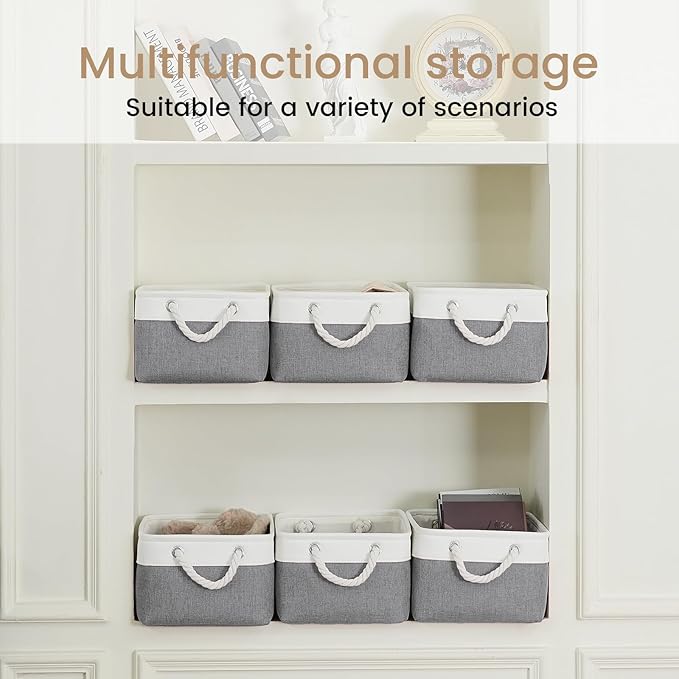 VQRTEXA Storage Baskets for Shelves 13.8x9.8x6.7 Inch, Foldable Fabric Storage Bins with Handles, Small Storage Baskets for Organizing Closet, Bathroom, Office, Home Organization (1-Pack, White&Gray)